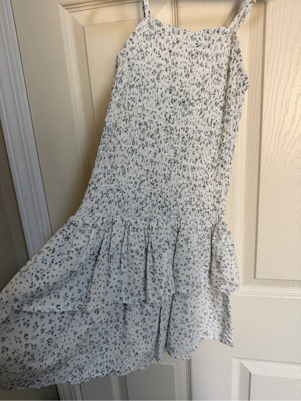 H&M White Girls Sundress with Blue and Olive Floral Print